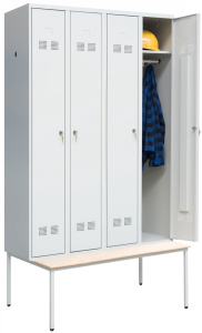 4-türiger Umkleideschrank mit Sitzbankuntergestell
